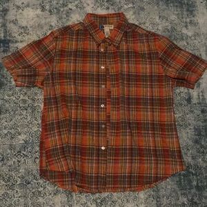 Men’s orange checkered short sleeve button down XL